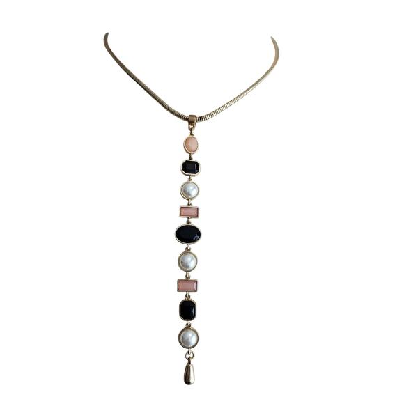 New York & Company Gold Tone Snake Chain Necklace with Geometric Accents - Picture 1 of 8